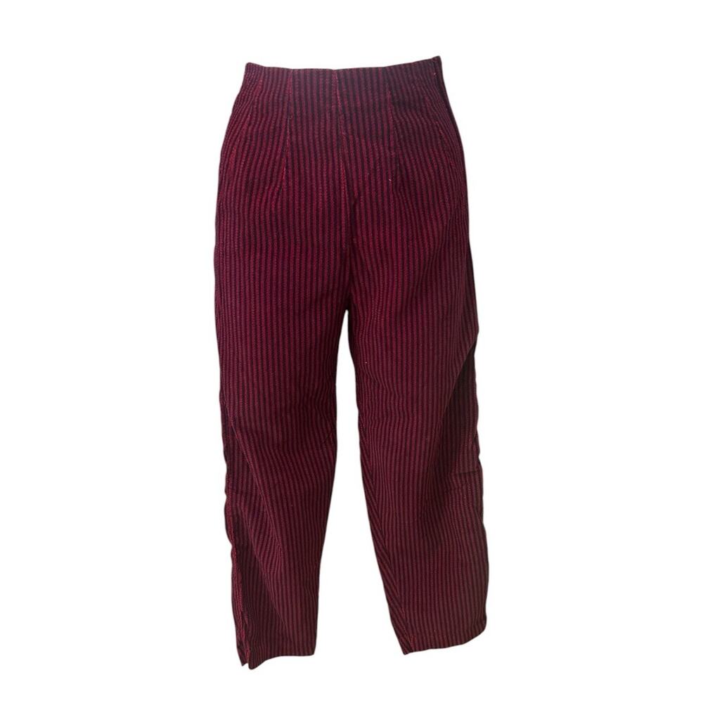 1950s Red Black Striped High Waist Capri Pants XXS Vintage Metal Side Zip -